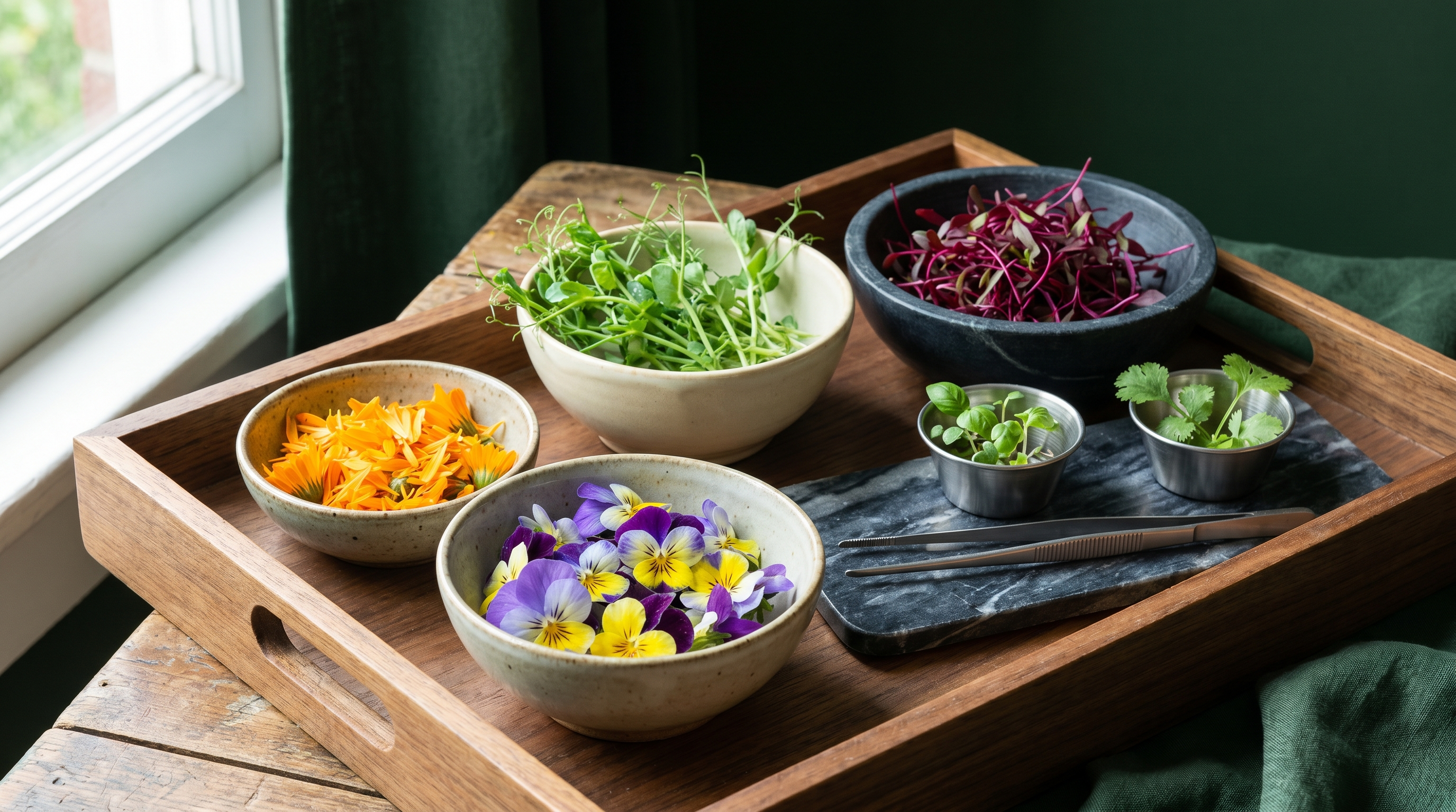 Flores comestibles y microgreens para garnish