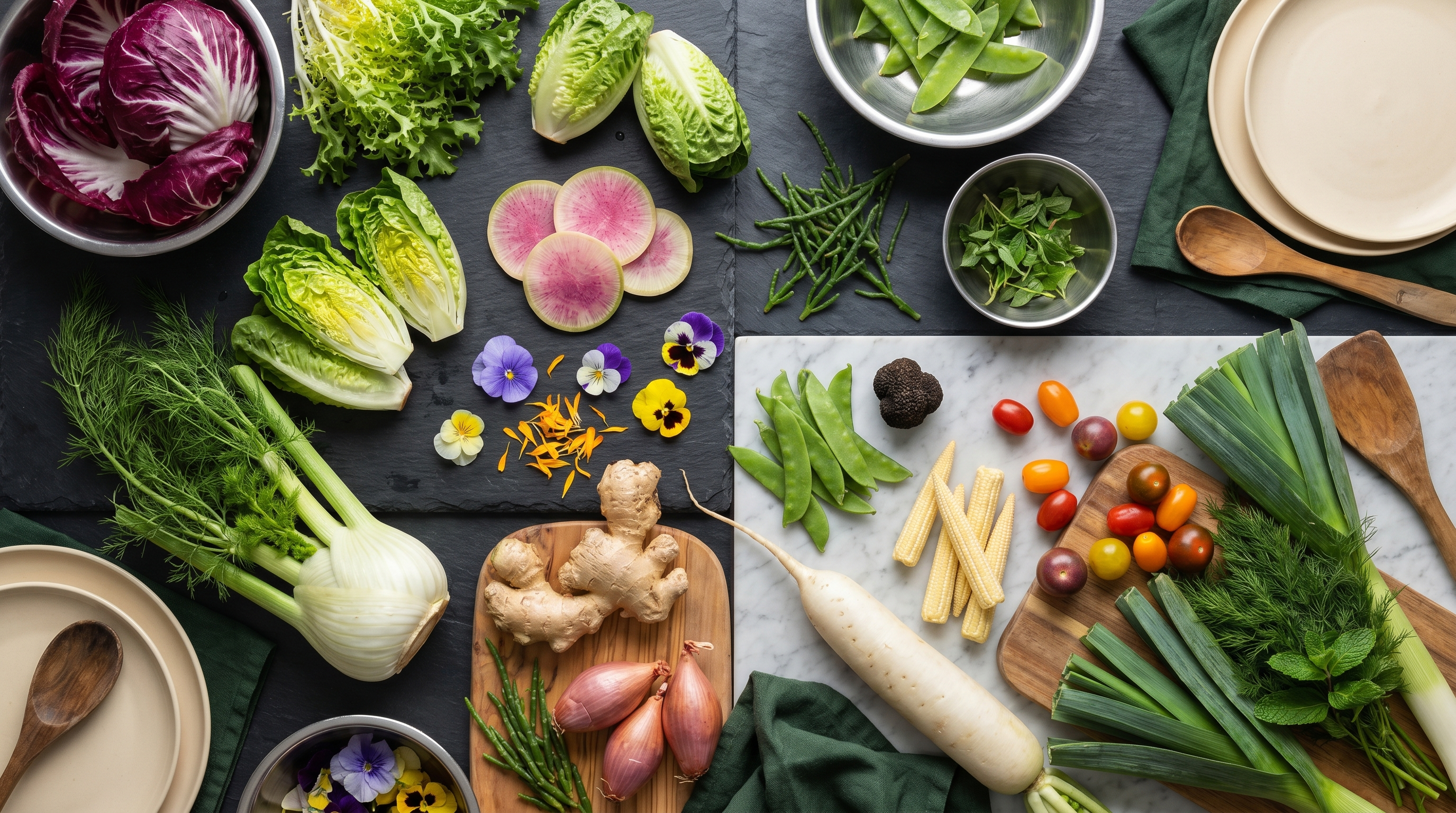 Selección de frutas, verduras y vegetales especiales para negocios de alimentos